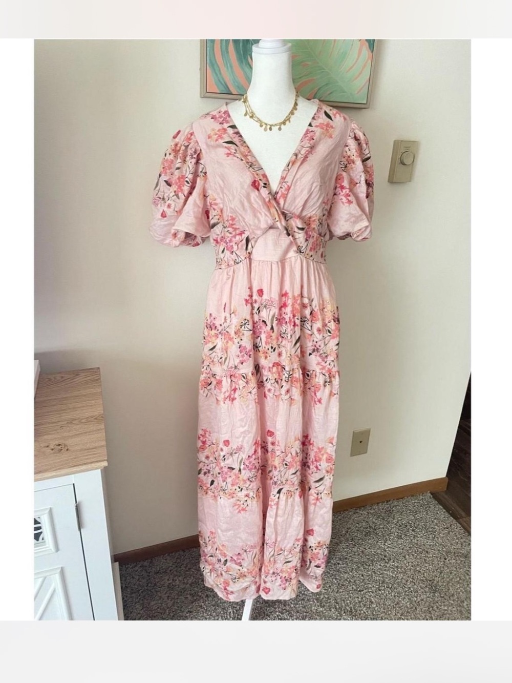 Taylor 8 Pink Floral V-Neck Maxi Dress